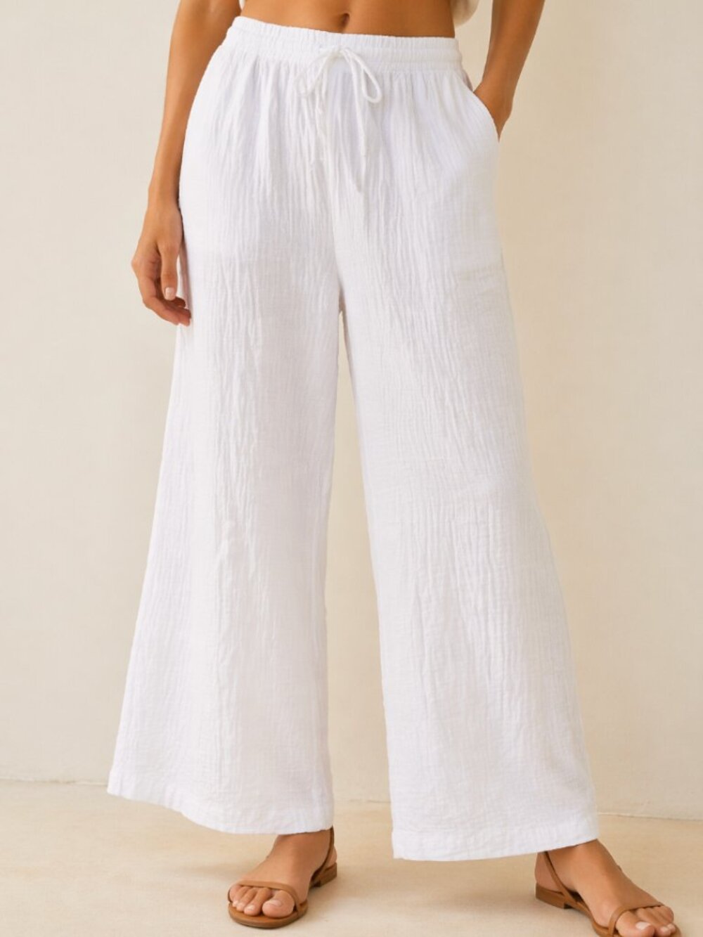 EVEREVE Z Supply White Cotton Gauze Pants Wide Leg Beach Lounge Summer Coastal